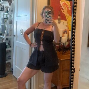 Commense Black Strappy Cutout shirts and top set  with Front Ring Details